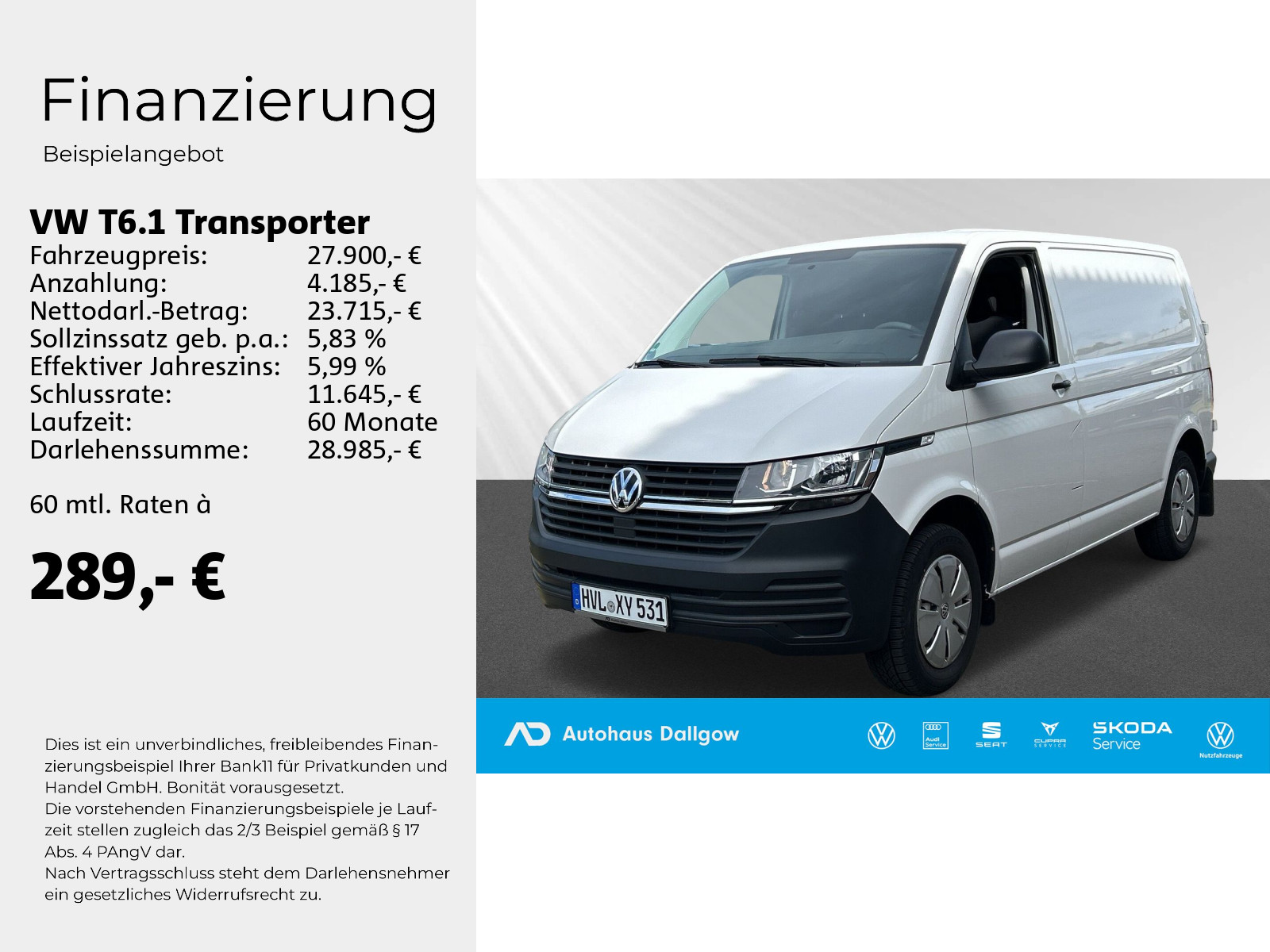 T6.1 Kasten KR 2.0TDI 5-Gang+Klima+Bluetooth+ BC