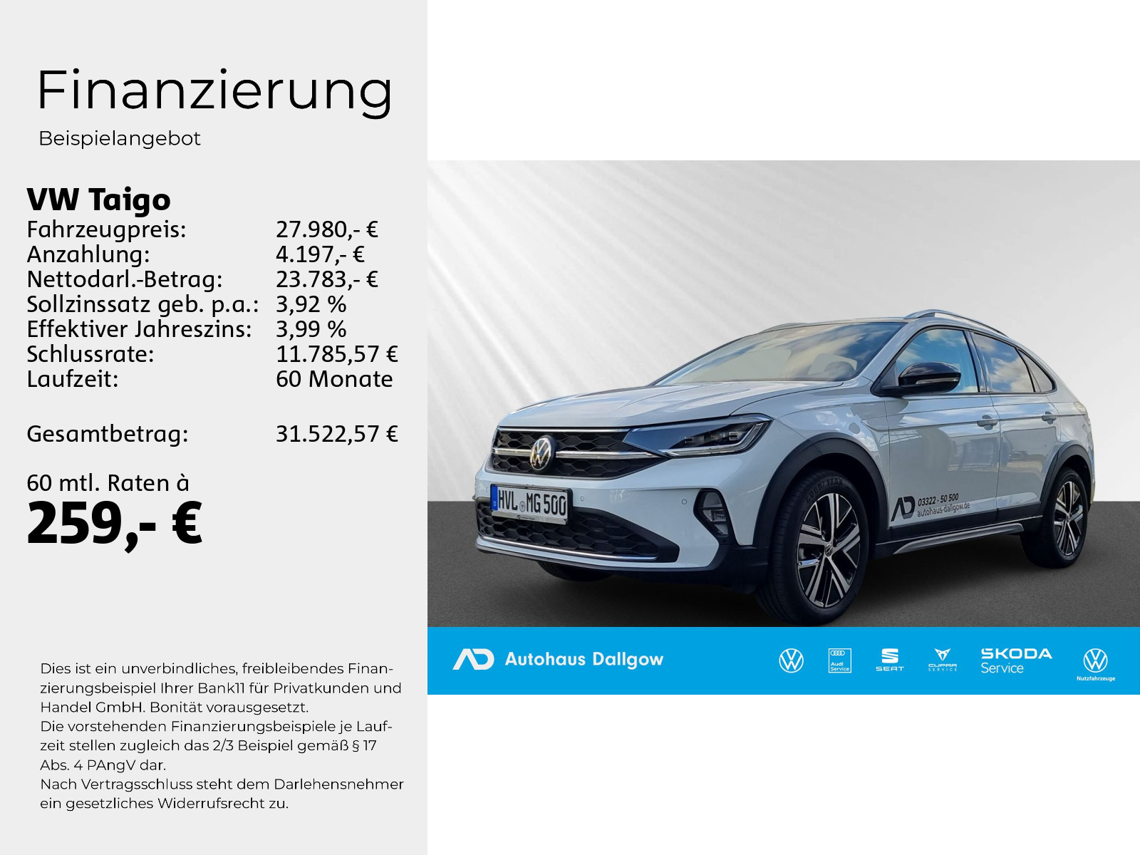 Taigo Style 1,0 l TSI OPF 85 kW (116 PS) 7-Gang-Doppelkupplungsgetriebe DSG