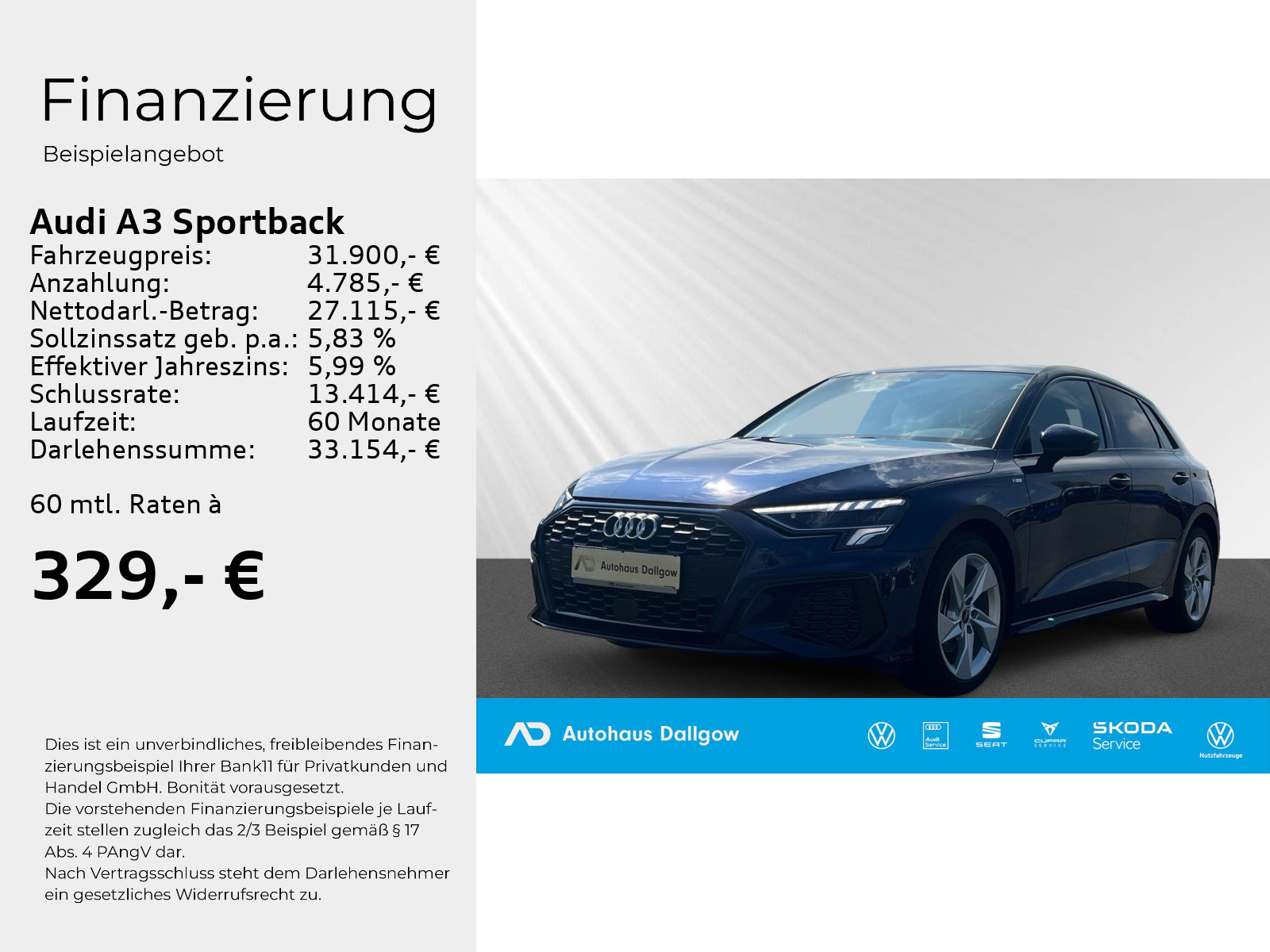 A3 Sportback S line 35TFSI 150PS Stronic PDC+LED