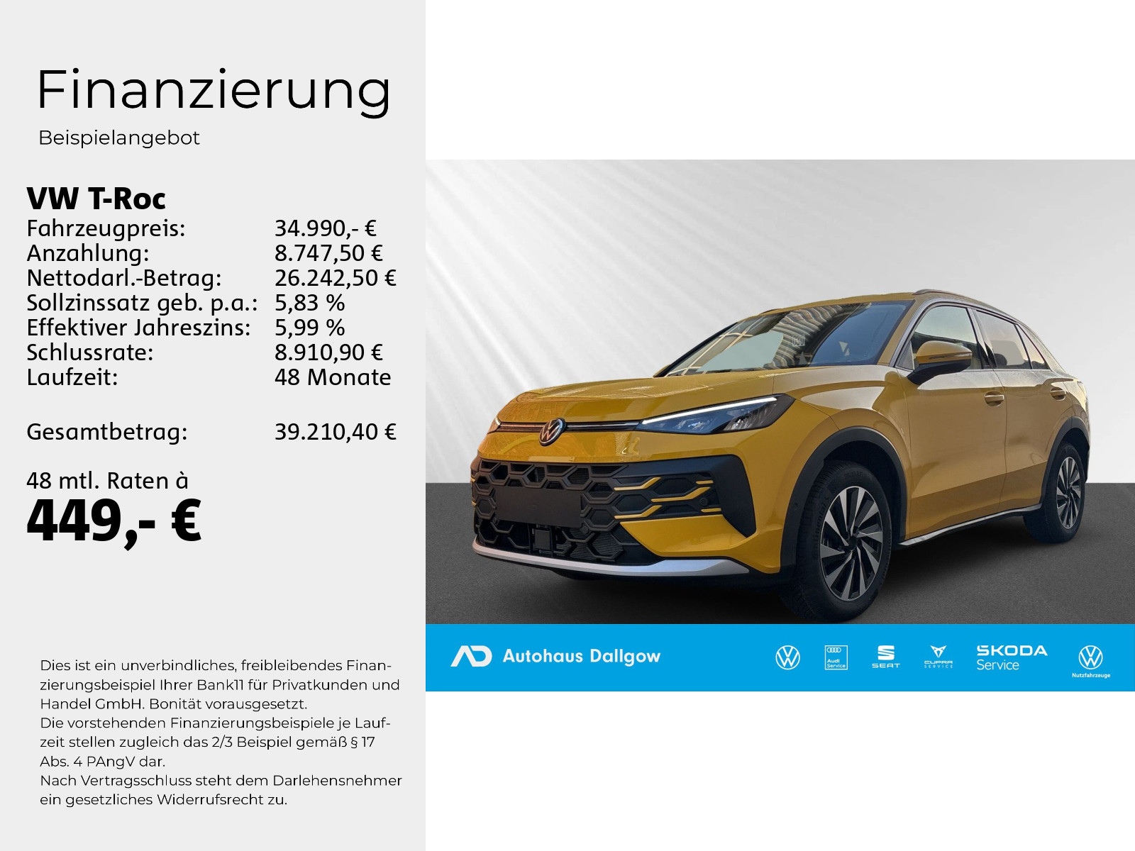 T-Roc Life 1.5 l eTSI 85 kW 7-G. * UVP: 38.130 ¤