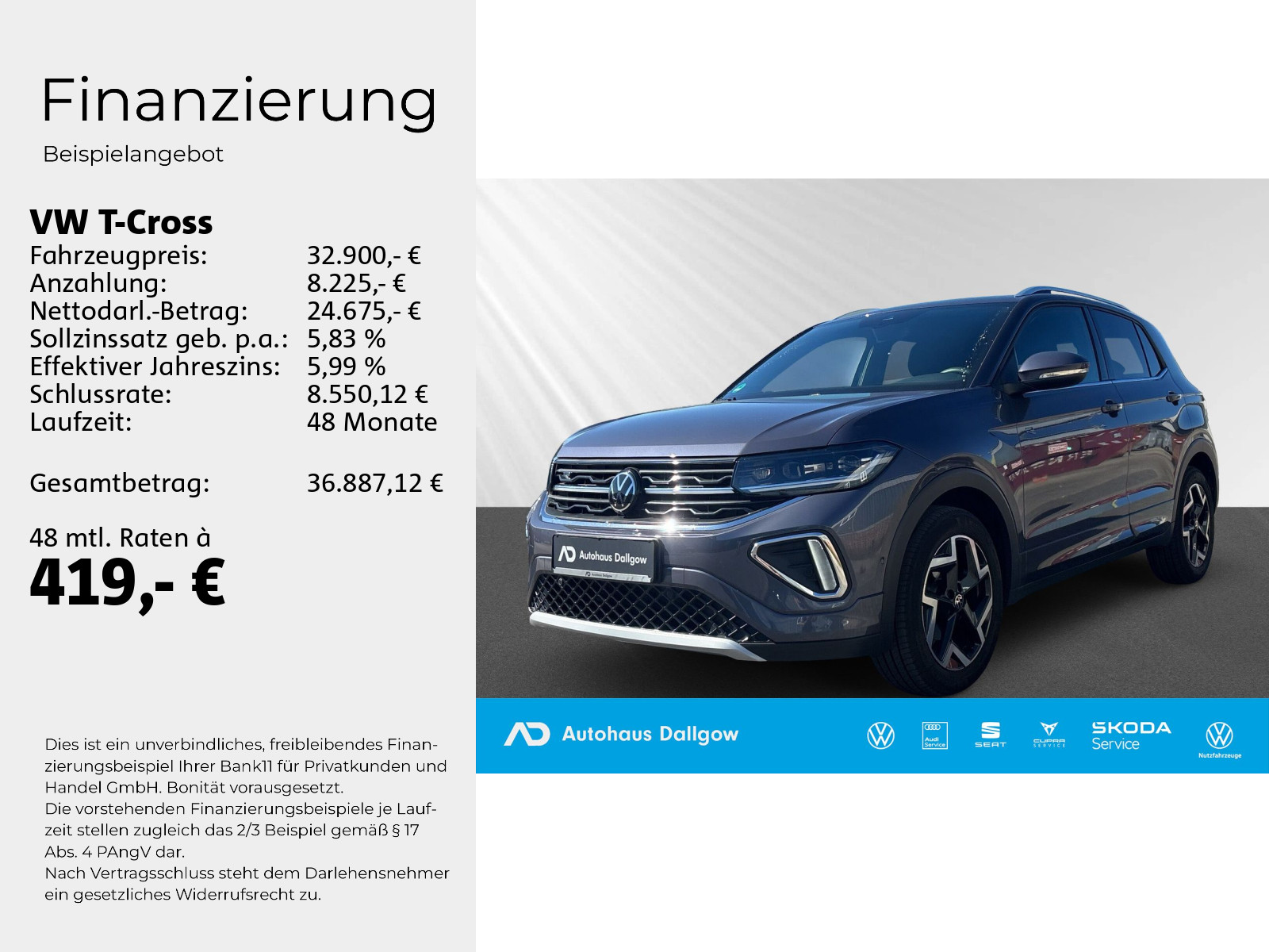 T-Cross R-Line 1.5 l TSI ACT OPF 110 kW (150 PS) 7-Gang-Doppelkupplungsgetriebe DSG